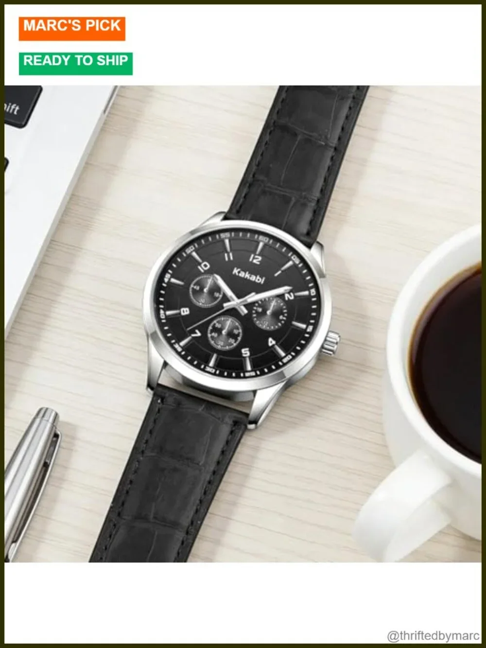 45mm Large Face Analog Quartz Wrist Watch with Croco-Pattern Leather Strap,